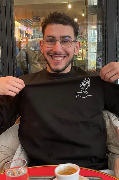 Sweat-shirt brodé personnalisé avec portrait de couple ou de famille - Cadeau idéal