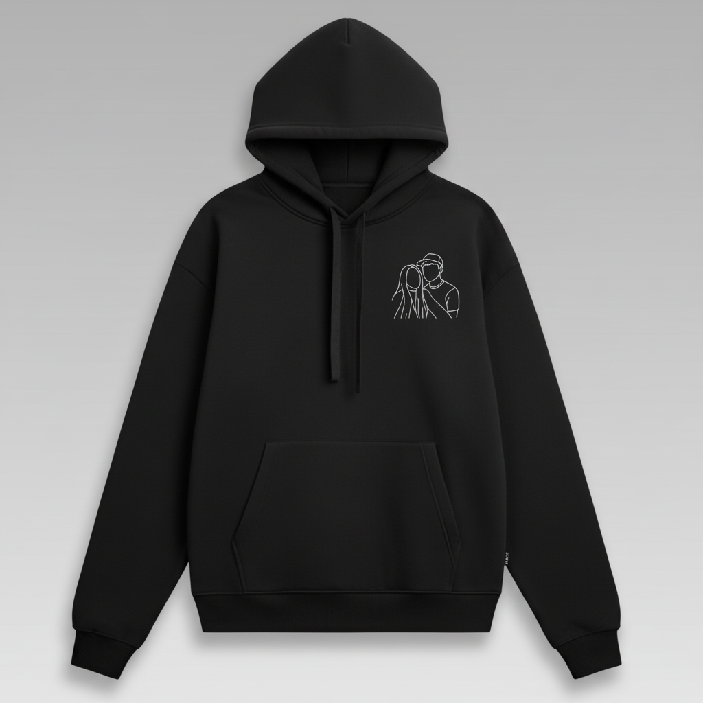 Sweat-shirt brodé personnalisé avec portrait de couple ou de famille - Cadeau idéal