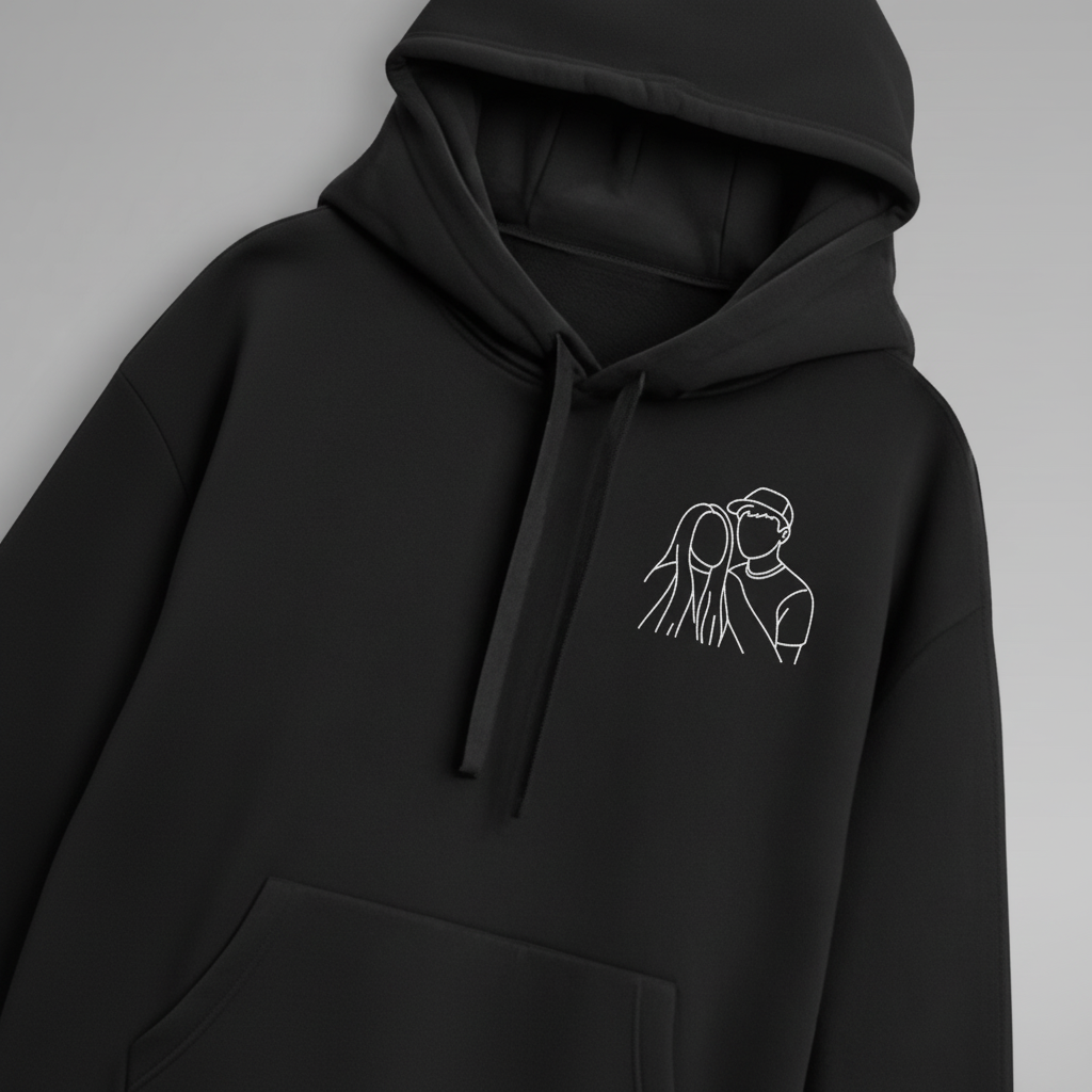 Sweat-shirt brodé personnalisé avec portrait de couple ou de famille - Cadeau idéal