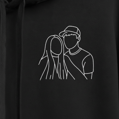 Sweat-shirt brodé personnalisé avec portrait de couple ou de famille - Cadeau idéal