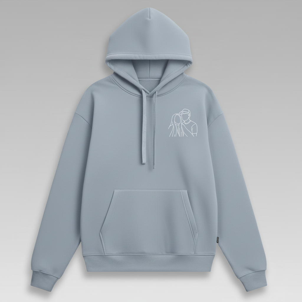 Sweat-shirt brodé personnalisé avec portrait de couple ou de famille - Cadeau idéal