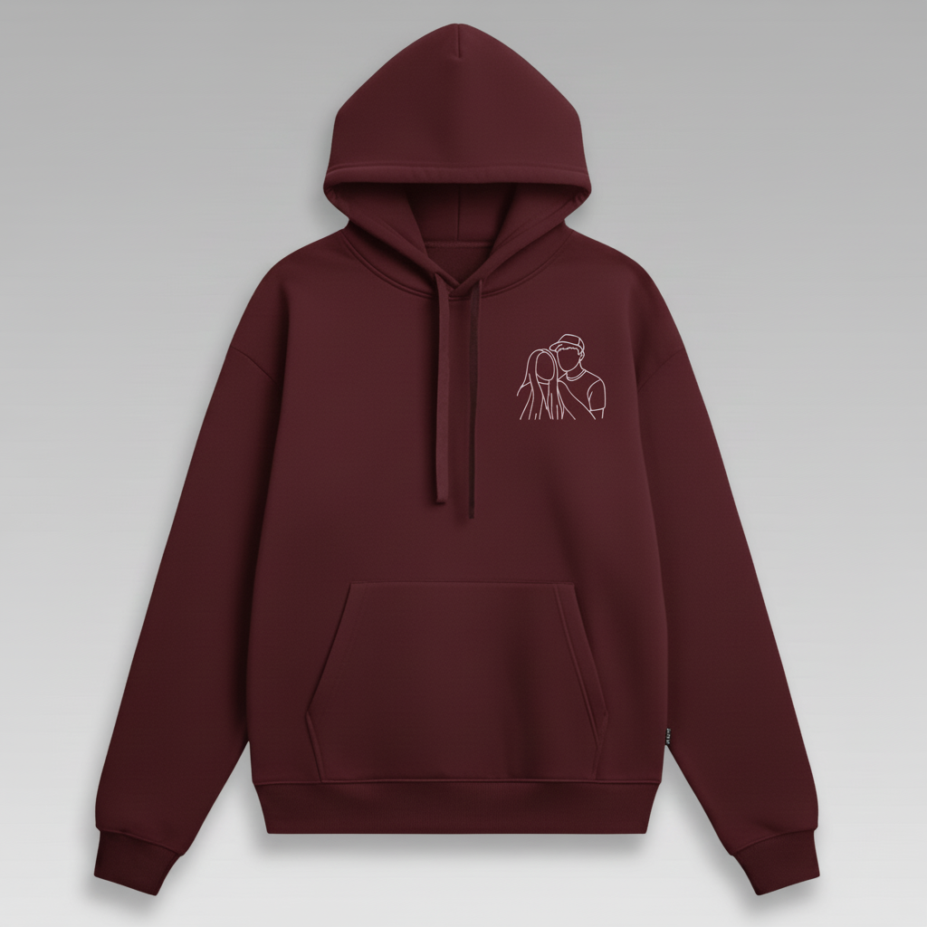 Sweat-shirt brodé personnalisé avec portrait de couple ou de famille - Cadeau idéal