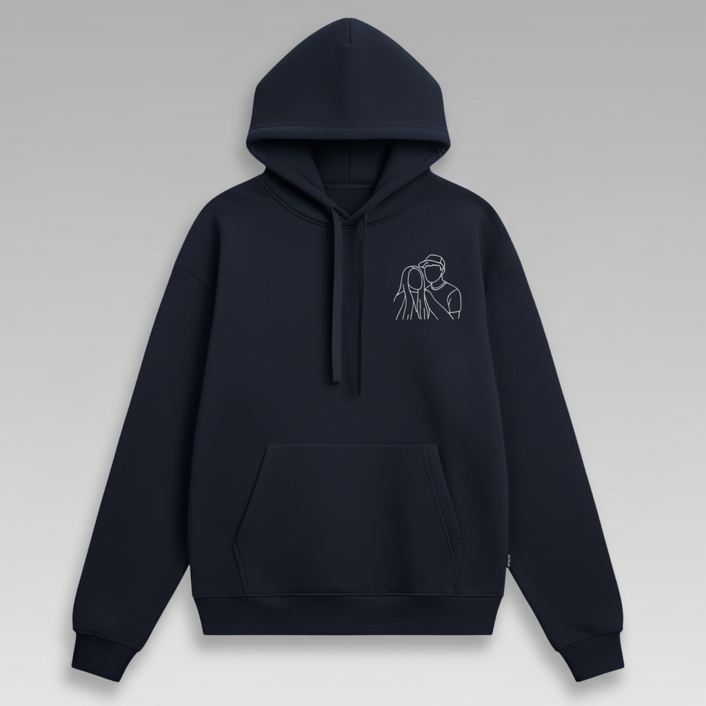 Sweat-shirt brodé personnalisé avec portrait de couple ou de famille - Cadeau idéal