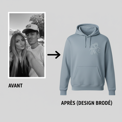 Sweat-shirt brodé personnalisé avec portrait de couple ou de famille - Cadeau idéal